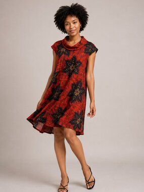 Red African Wax Print A Line Dress Womens Handmade Style 24 PTP